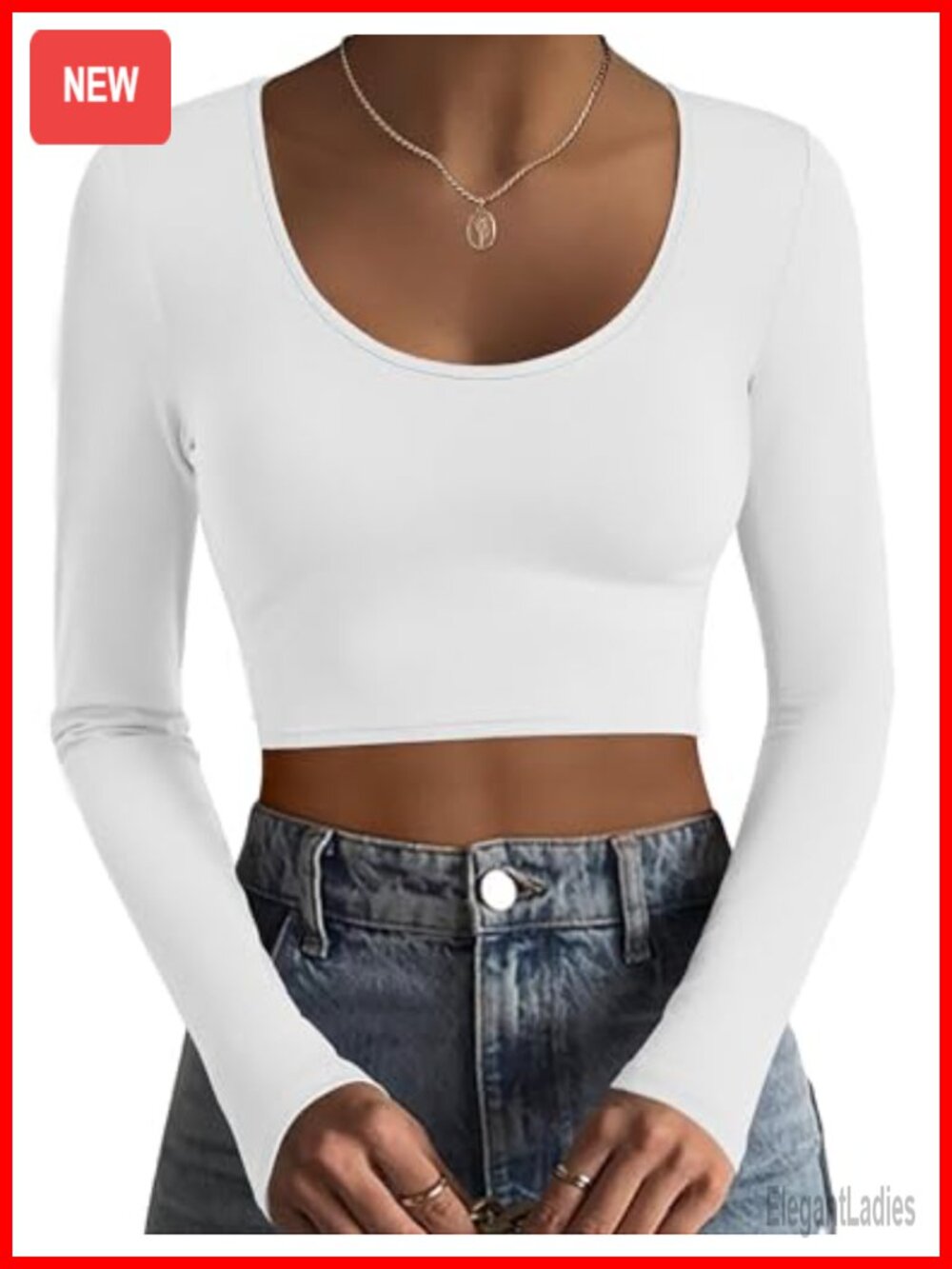 Long Sleeve Scoop Neck Crop Top Soft Stretch Workout Undershirt